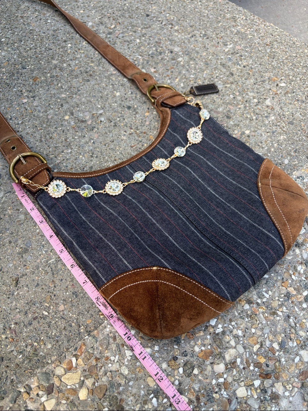 Rare Y2K Vintage Coach Denim Pinstripe Suede Shoulder/Crossbody Bag - Picture 15 of 17